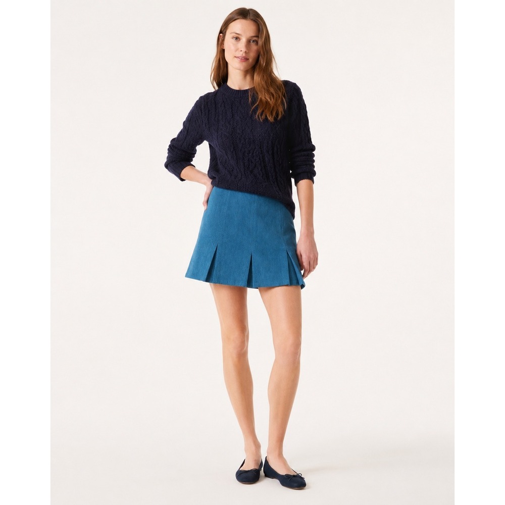 Kori Women Pleated Corduroy Mini Skirt Size M Teal Blue NEW Preppy Academic Boho